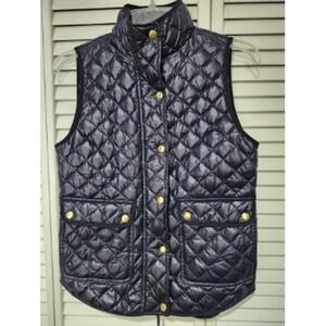 J.Crew Quilted Vest Womens XXS Navy Blue Gold Button Pockets